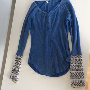 Blue Free People knit-cuff thermal Henley
